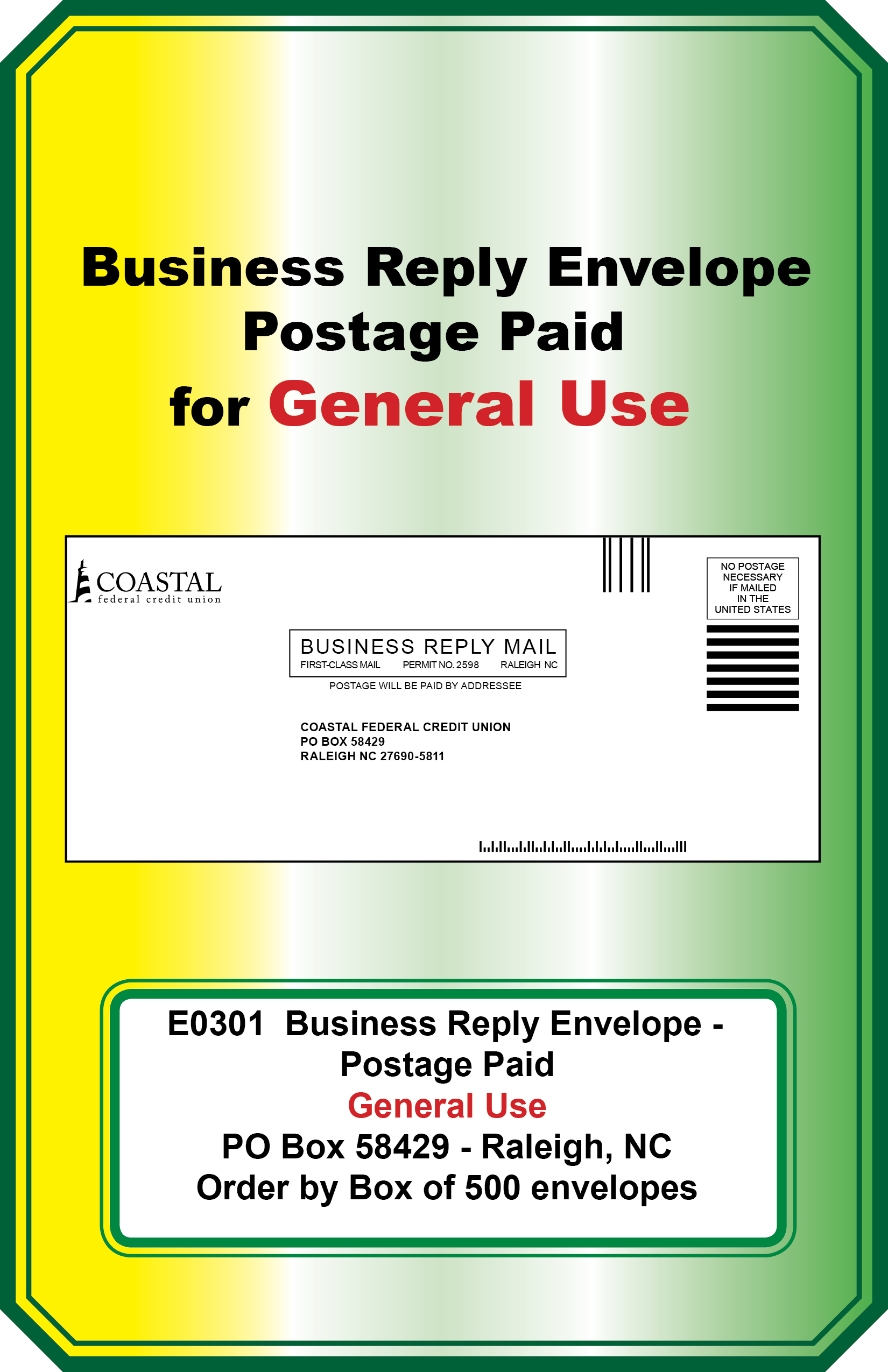 Business Reply Envelope (General Use) <b> Order By: Box of 500 envelopes</b>